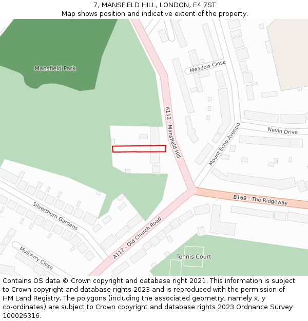 7, MANSFIELD HILL, LONDON, E4 7ST: Location map and indicative extent of plot