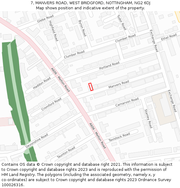 7, MANVERS ROAD, WEST BRIDGFORD, NOTTINGHAM, NG2 6DJ: Location map and indicative extent of plot