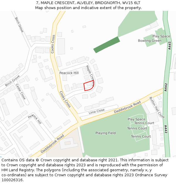 7, MAPLE CRESCENT, ALVELEY, BRIDGNORTH, WV15 6LT: Location map and indicative extent of plot