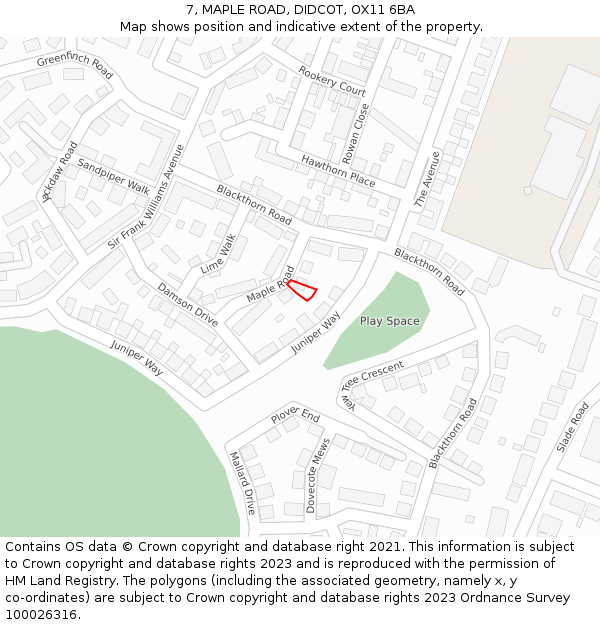 7, MAPLE ROAD, DIDCOT, OX11 6BA: Location map and indicative extent of plot