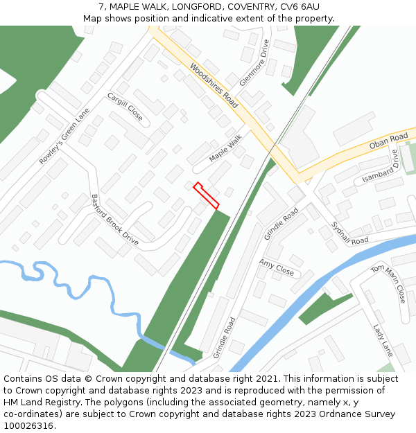 7, MAPLE WALK, LONGFORD, COVENTRY, CV6 6AU: Location map and indicative extent of plot