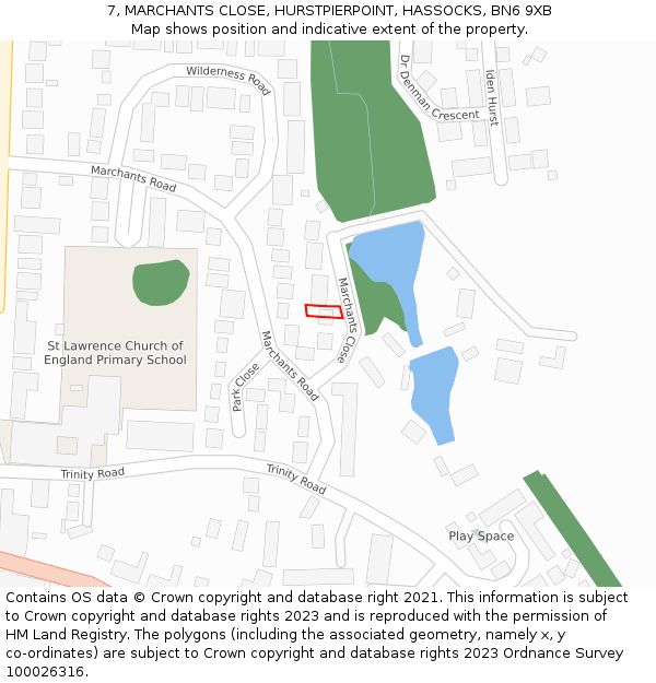 7, MARCHANTS CLOSE, HURSTPIERPOINT, HASSOCKS, BN6 9XB: Location map and indicative extent of plot