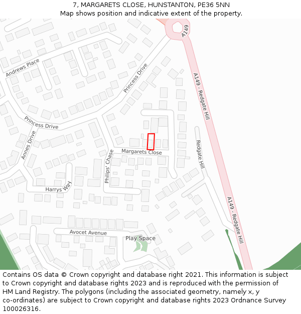 7, MARGARETS CLOSE, HUNSTANTON, PE36 5NN: Location map and indicative extent of plot