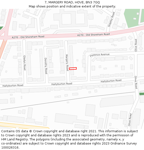 7, MARGERY ROAD, HOVE, BN3 7GQ: Location map and indicative extent of plot