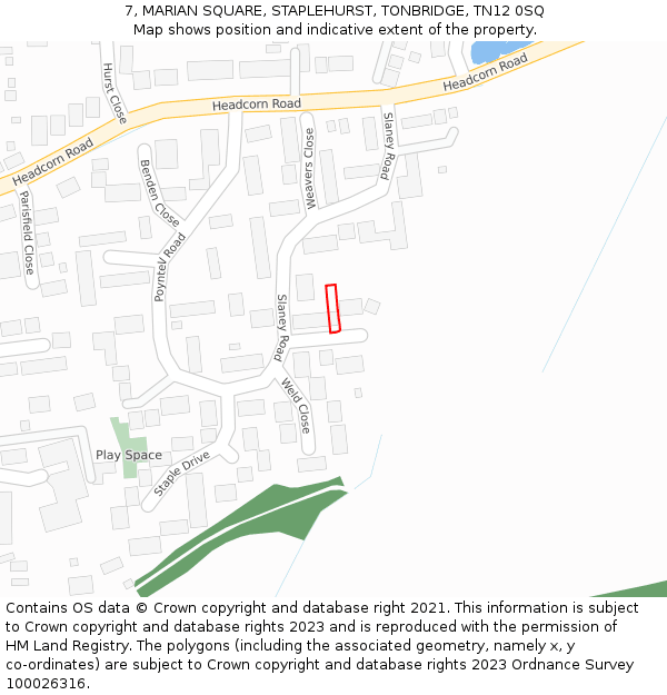 7, MARIAN SQUARE, STAPLEHURST, TONBRIDGE, TN12 0SQ: Location map and indicative extent of plot