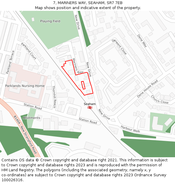 7, MARINERS WAY, SEAHAM, SR7 7EB: Location map and indicative extent of plot