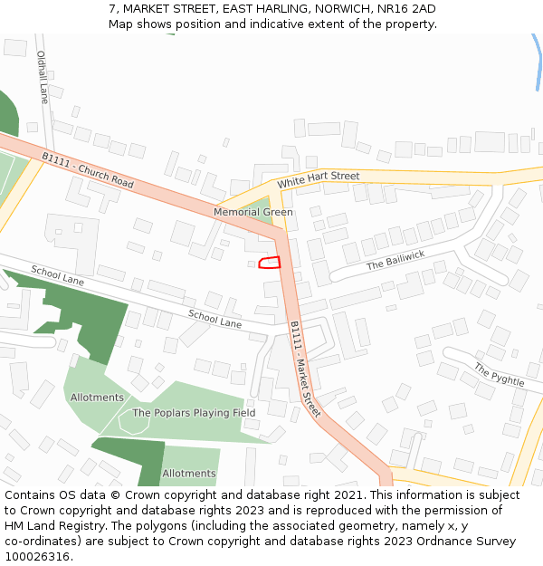 7, MARKET STREET, EAST HARLING, NORWICH, NR16 2AD: Location map and indicative extent of plot