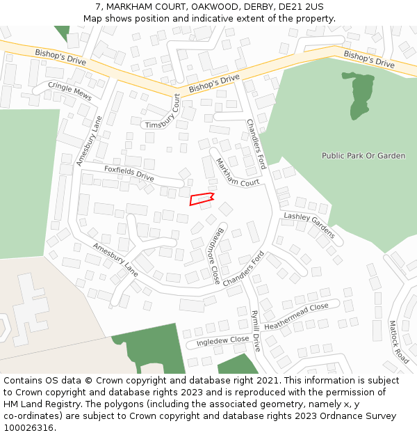 7, MARKHAM COURT, OAKWOOD, DERBY, DE21 2US: Location map and indicative extent of plot