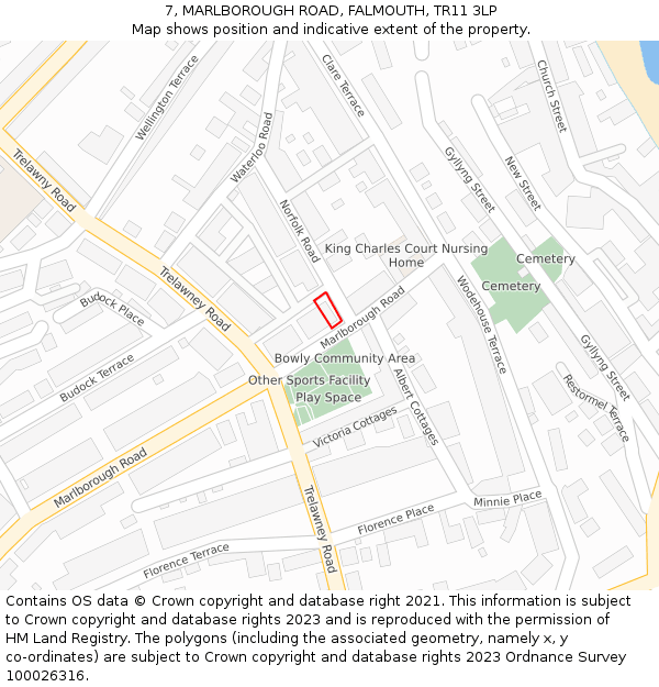 7, MARLBOROUGH ROAD, FALMOUTH, TR11 3LP: Location map and indicative extent of plot