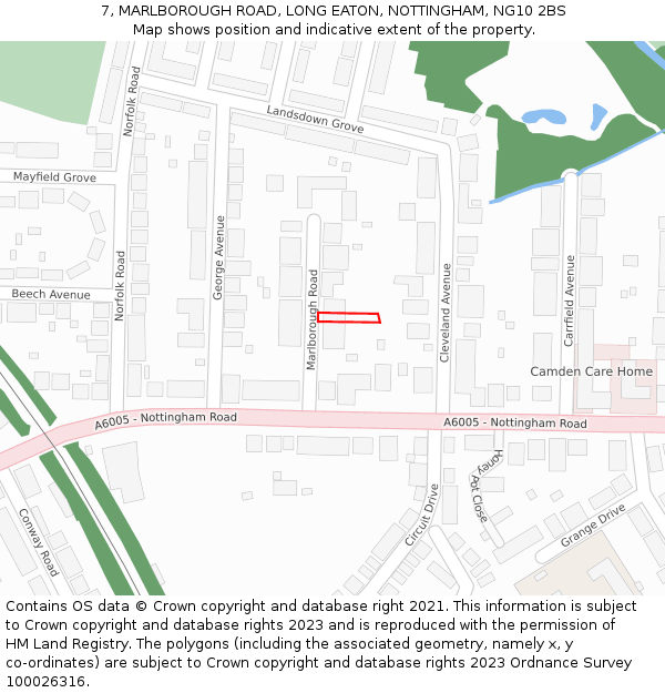 7, MARLBOROUGH ROAD, LONG EATON, NOTTINGHAM, NG10 2BS: Location map and indicative extent of plot