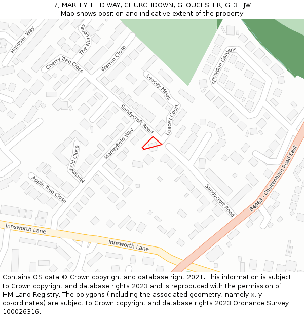 7, MARLEYFIELD WAY, CHURCHDOWN, GLOUCESTER, GL3 1JW: Location map and indicative extent of plot