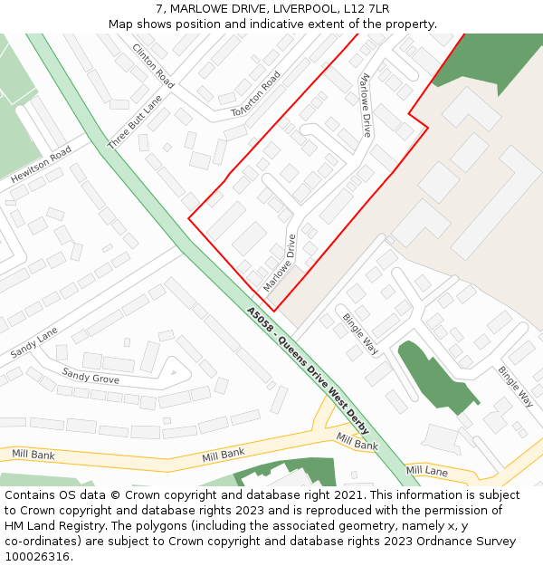 7, MARLOWE DRIVE, LIVERPOOL, L12 7LR: Location map and indicative extent of plot