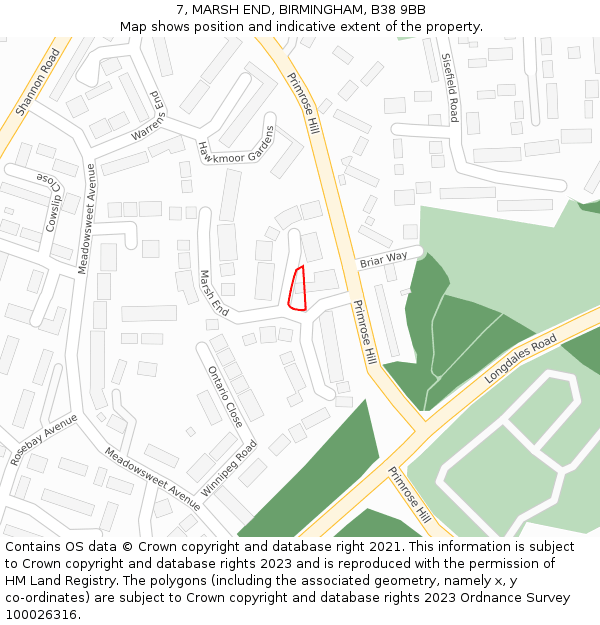 7, MARSH END, BIRMINGHAM, B38 9BB: Location map and indicative extent of plot