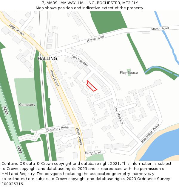 7, MARSHAM WAY, HALLING, ROCHESTER, ME2 1LY: Location map and indicative extent of plot