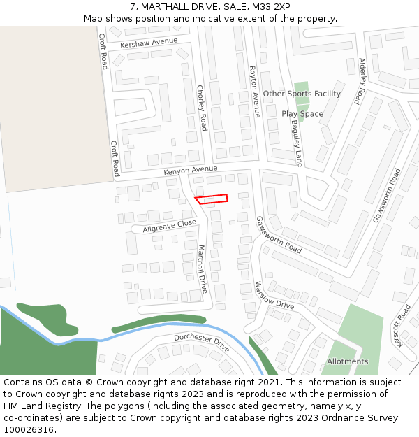 7, MARTHALL DRIVE, SALE, M33 2XP: Location map and indicative extent of plot