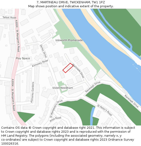 7, MARTINEAU DRIVE, TWICKENHAM, TW1 1PZ: Location map and indicative extent of plot