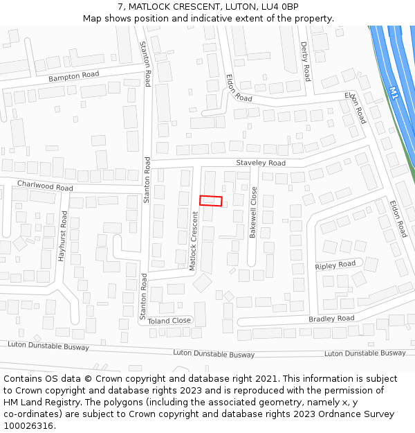 7, MATLOCK CRESCENT, LUTON, LU4 0BP: Location map and indicative extent of plot