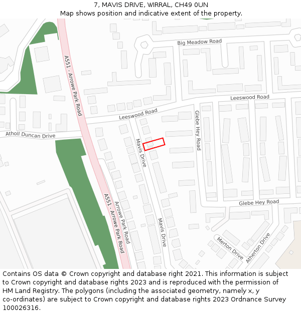 7, MAVIS DRIVE, WIRRAL, CH49 0UN: Location map and indicative extent of plot