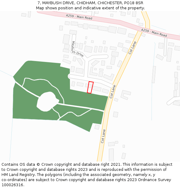 7, MAYBUSH DRIVE, CHIDHAM, CHICHESTER, PO18 8SR: Location map and indicative extent of plot