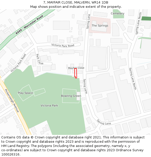 7, MAYFAIR CLOSE, MALVERN, WR14 1DB: Location map and indicative extent of plot