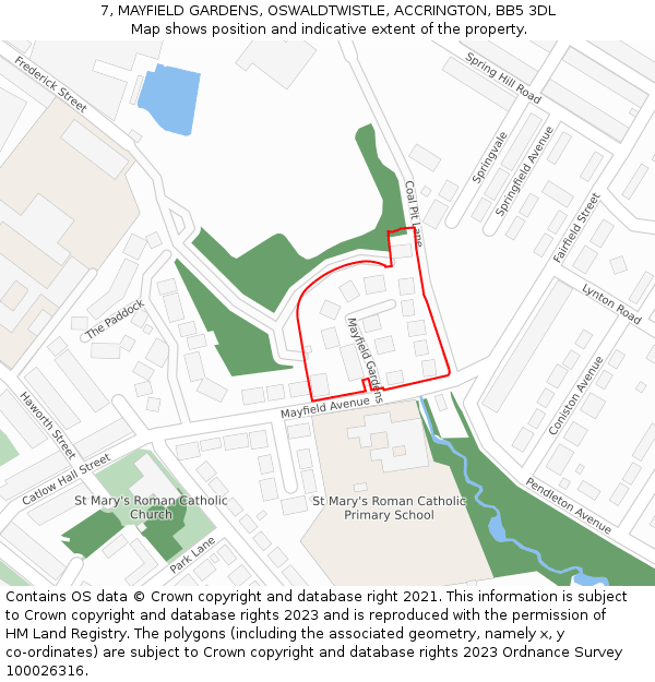 7, MAYFIELD GARDENS, OSWALDTWISTLE, ACCRINGTON, BB5 3DL: Location map and indicative extent of plot