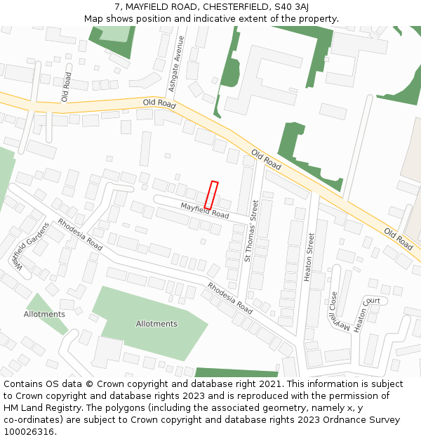 7, MAYFIELD ROAD, CHESTERFIELD, S40 3AJ: Location map and indicative extent of plot