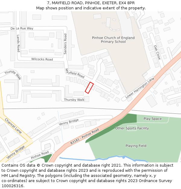 7, MAYFIELD ROAD, PINHOE, EXETER, EX4 8PR: Location map and indicative extent of plot