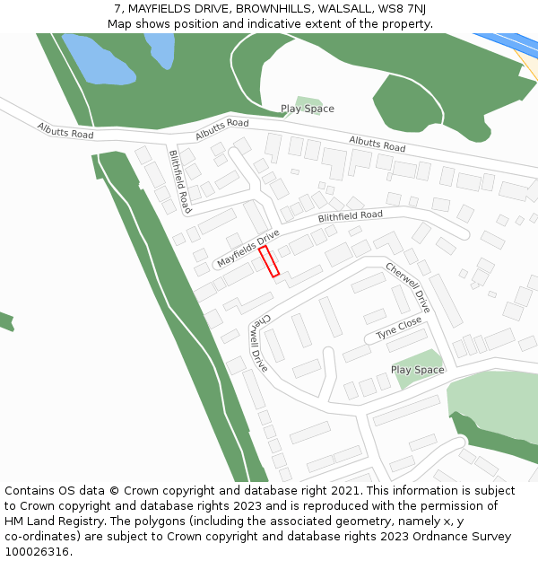 7, MAYFIELDS DRIVE, BROWNHILLS, WALSALL, WS8 7NJ: Location map and indicative extent of plot