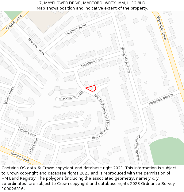 7, MAYFLOWER DRIVE, MARFORD, WREXHAM, LL12 8LD: Location map and indicative extent of plot