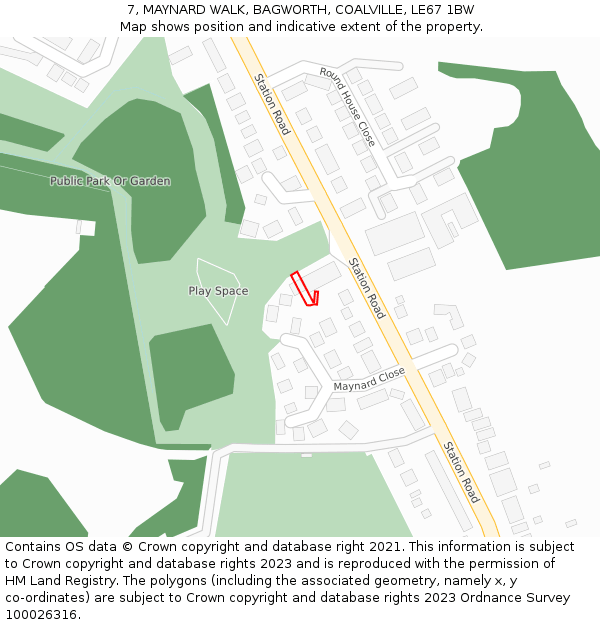 7, MAYNARD WALK, BAGWORTH, COALVILLE, LE67 1BW: Location map and indicative extent of plot