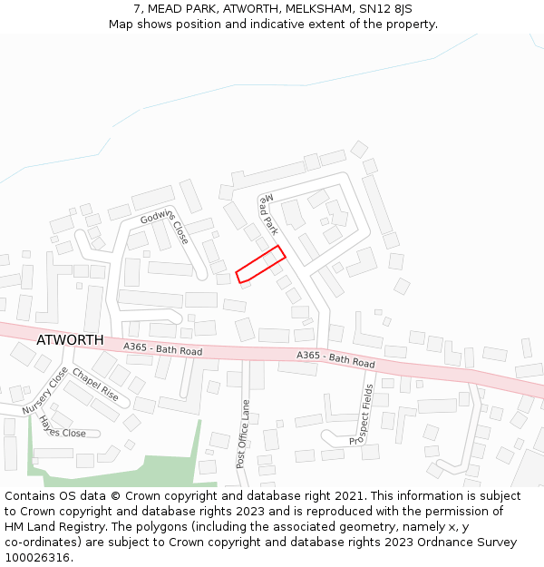 7, MEAD PARK, ATWORTH, MELKSHAM, SN12 8JS: Location map and indicative extent of plot