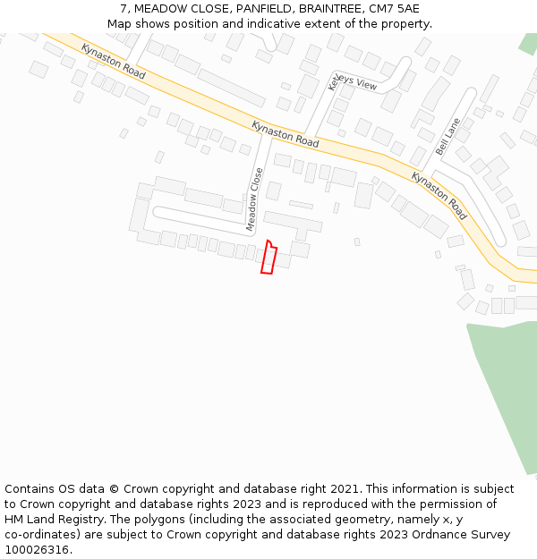 7, MEADOW CLOSE, PANFIELD, BRAINTREE, CM7 5AE: Location map and indicative extent of plot