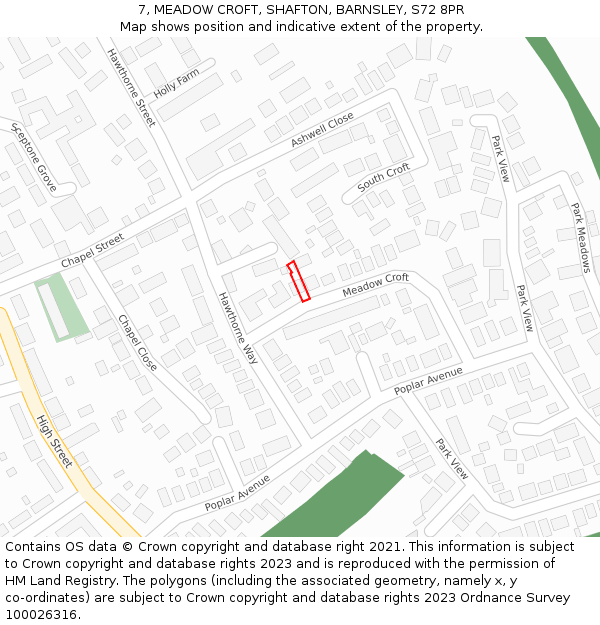 7, MEADOW CROFT, SHAFTON, BARNSLEY, S72 8PR: Location map and indicative extent of plot