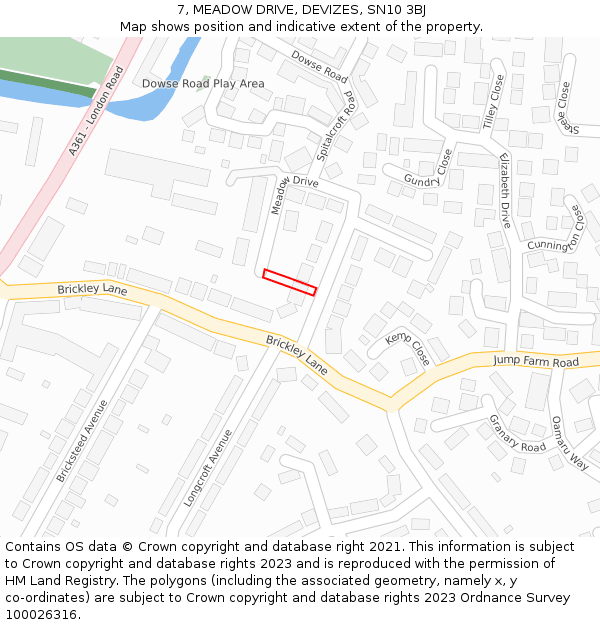 7, MEADOW DRIVE, DEVIZES, SN10 3BJ: Location map and indicative extent of plot