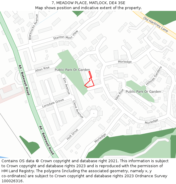 7, MEADOW PLACE, MATLOCK, DE4 3SE: Location map and indicative extent of plot