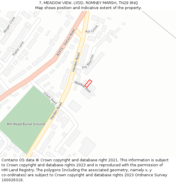 7, MEADOW VIEW, LYDD, ROMNEY MARSH, TN29 9NQ: Location map and indicative extent of plot