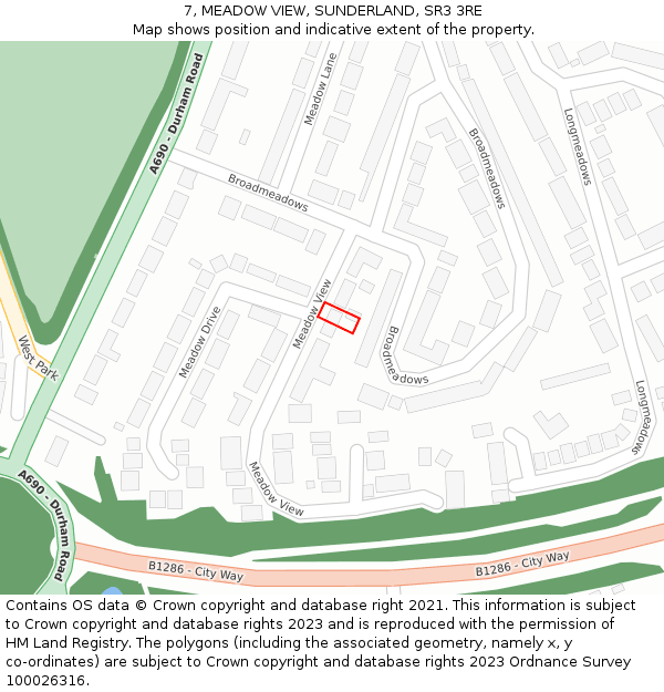 7, MEADOW VIEW, SUNDERLAND, SR3 3RE: Location map and indicative extent of plot