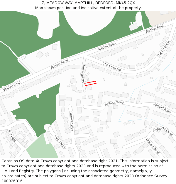 7, MEADOW WAY, AMPTHILL, BEDFORD, MK45 2QX: Location map and indicative extent of plot