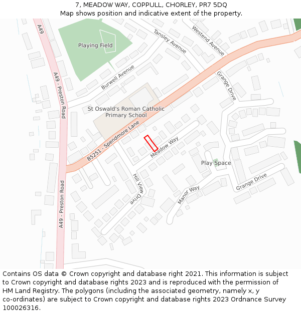 7, MEADOW WAY, COPPULL, CHORLEY, PR7 5DQ: Location map and indicative extent of plot