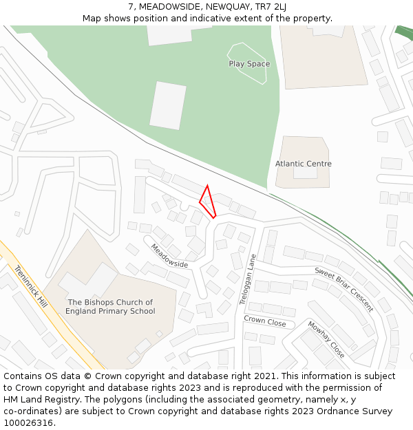 7, MEADOWSIDE, NEWQUAY, TR7 2LJ: Location map and indicative extent of plot