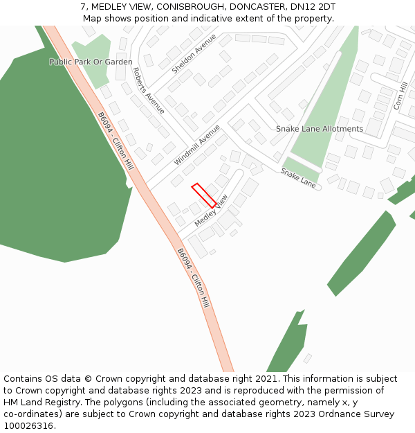 7, MEDLEY VIEW, CONISBROUGH, DONCASTER, DN12 2DT: Location map and indicative extent of plot
