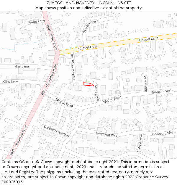 7, MEGS LANE, NAVENBY, LINCOLN, LN5 0TE: Location map and indicative extent of plot