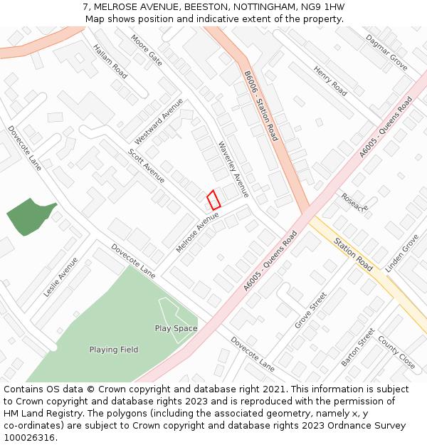 7, MELROSE AVENUE, BEESTON, NOTTINGHAM, NG9 1HW: Location map and indicative extent of plot