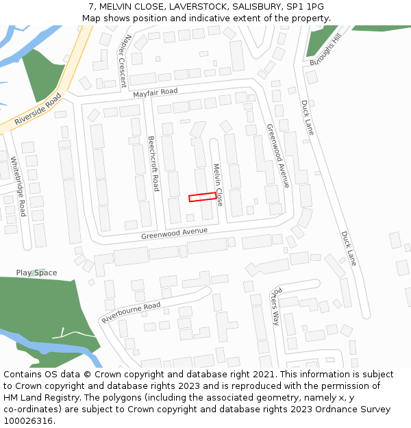 7, MELVIN CLOSE, LAVERSTOCK, SALISBURY, SP1 1PG: Location map and indicative extent of plot