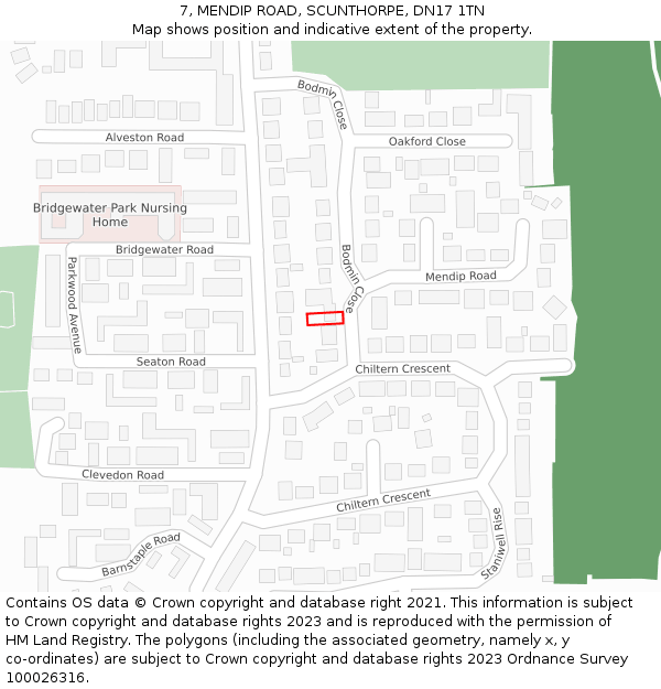 7, MENDIP ROAD, SCUNTHORPE, DN17 1TN: Location map and indicative extent of plot