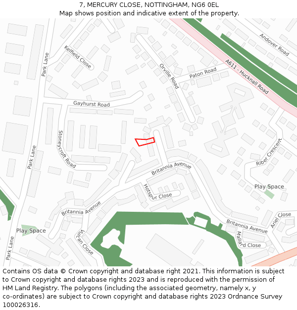 7, MERCURY CLOSE, NOTTINGHAM, NG6 0EL: Location map and indicative extent of plot