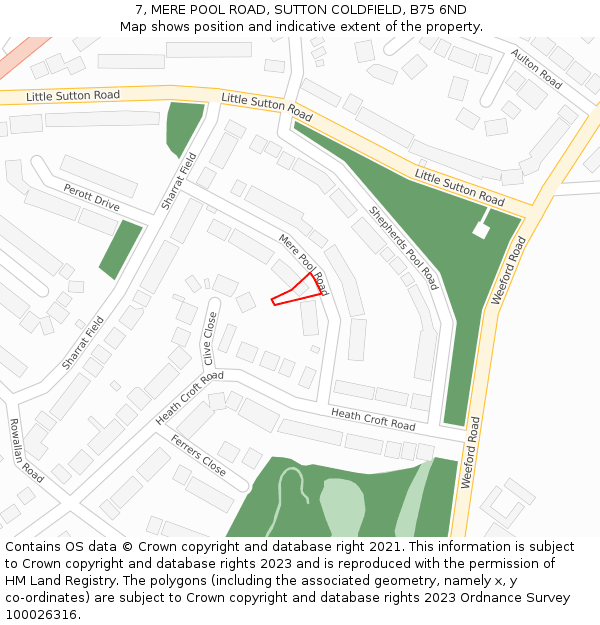 7, MERE POOL ROAD, SUTTON COLDFIELD, B75 6ND: Location map and indicative extent of plot