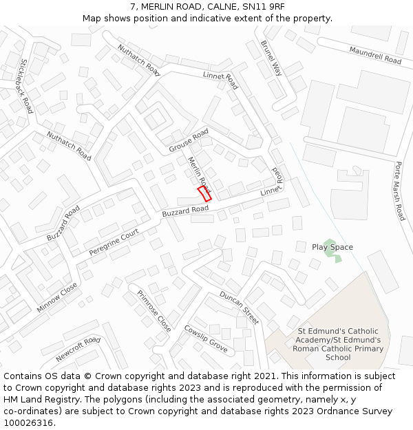 7, MERLIN ROAD, CALNE, SN11 9RF: Location map and indicative extent of plot
