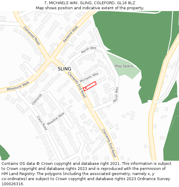 7, MICHAELS WAY, SLING, COLEFORD, GL16 8LZ: Location map and indicative extent of plot