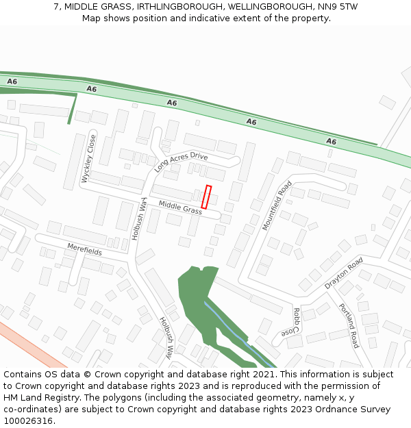 7, MIDDLE GRASS, IRTHLINGBOROUGH, WELLINGBOROUGH, NN9 5TW: Location map and indicative extent of plot